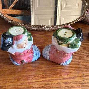 Ceramic Christmas Holiday Stocking Salt and Pepper Shakers